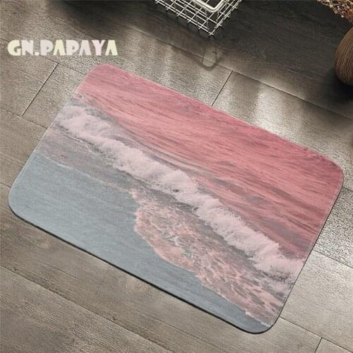 Pink sea Carpets Scenic Bathroom Floor Mats landscape beach wave Toilet Rugs Kitchen Area Rug Pads Absorbent Front Door Mat new