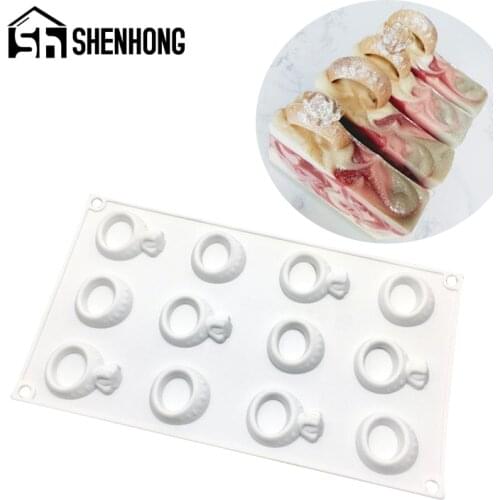 SHENHONG Diamond Ring French Dessert Tray Silicone Cake Mold 12 Cavity Chocolate Mousse Baking Tool Pastry Decorating Mould