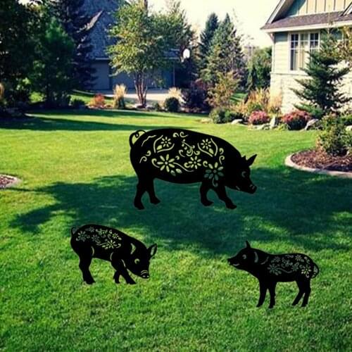 Pig Piglet Animal Silhouette Pile Shadow Decoration Stake Garden Gardening Decoration Pig Silhouette Country Yard Art Silhouette