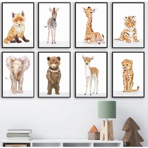 Elephant Giraffe Lion Leopard Bear zebra Deer Fox Nursery Wall Art Print Canvas Painting Nordic Poster Decor Pictures Child Room