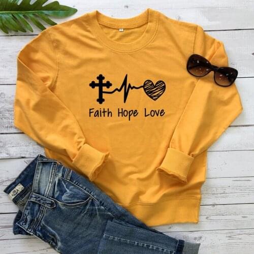 Faith Hope Love Heartbeat Sweatshirt High Quality Christian Church Sweatshirts Funny Womens Jesus Faith Bible Verse Pullovers