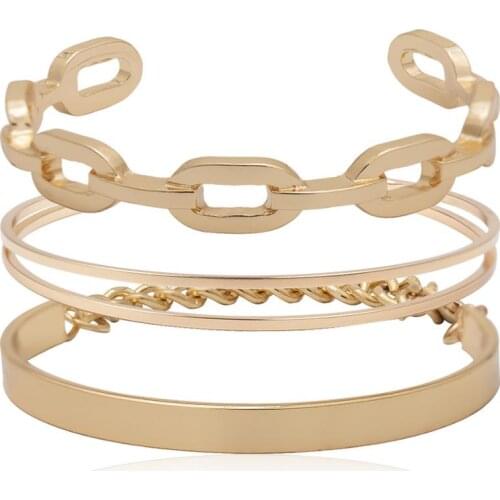 3 Set Vintage Metal Opening Bracelets for Women Simple Alloy Bracelet Bangle Set Statement Jewelry Wrist Chain
