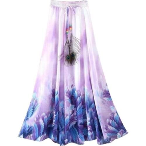 HOT SALES！！！New Arrival Summer Beach Bohemian Women Chiffon Flower Print Drawstring Maxi Long Skirt Wholesale Dropshipping