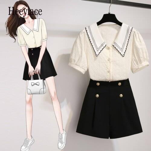 Office ladies elegant 2 pieces shorts sets summer Sweet Korean tops and shorts 2 pieces sets women clothing two pieces outfits