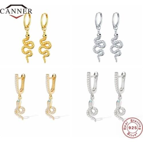 CANNER Luxury Snake 925 Sterling Silver Hoop Earrings for Women Piercing Earring Silver 925 Jewelry Earings pendientes Brincos