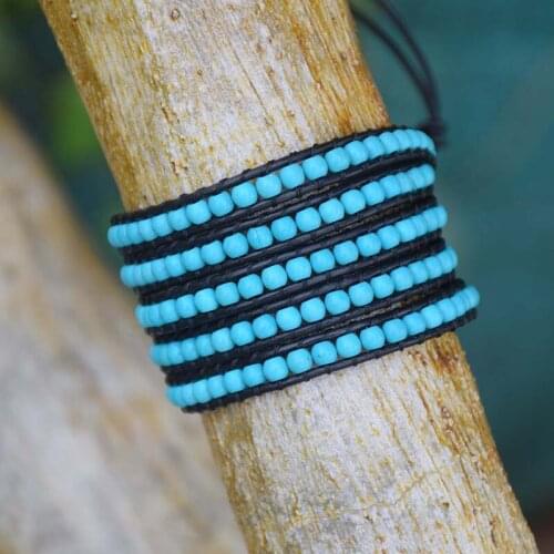 Female Turquoise Leather Wrap Bracelets Classic 5X Bracelet Wholesale Stone Jewelry Bracelet For Man Dropshipping Supplier