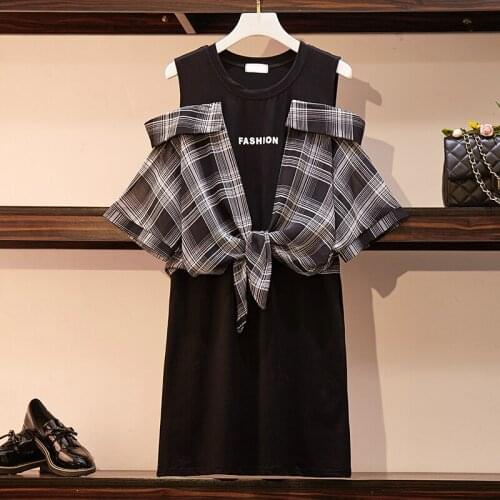 2019 Summer Womens Vintage Patchwork Bow Plaid Shirt Dress Ladies Off Shoulder Short Sleeve Elegant Party Dresses Plus Size 4XL