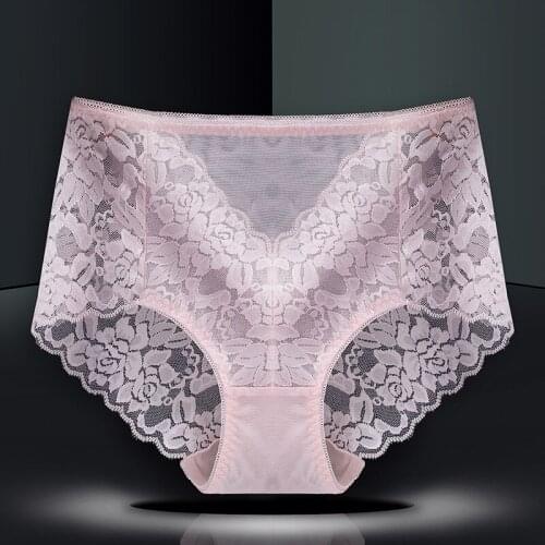 Ladies underwear lace sexy mesh translucent high waist cotton crotch belly hip breathable briefs women