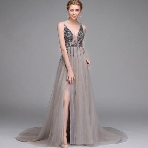 Formal Evening Dress Elegant V-neck Beaded Organza Dress Wedding Dinner Lady Dress High Quality Cheap Formal Occasion Dress