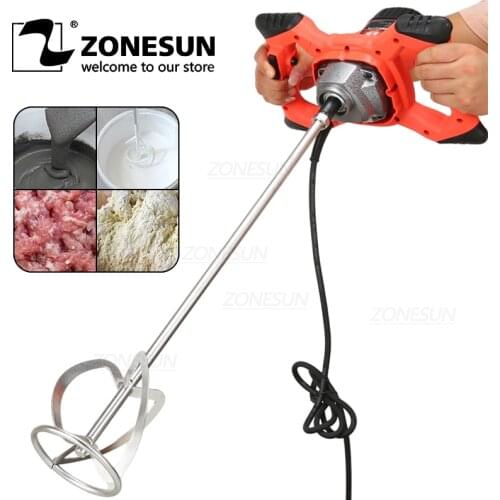 ZONESUN Electric Cement Mixer Stirrer Adjustable 6-Speed Handheld Concrete Mixer for Mortars Paint Mud Grout