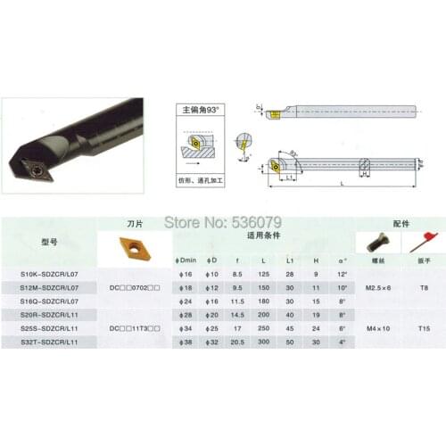 1pc S16Q-SDZCR07 +1pc tincoated insert DCMT070204-UE6020, economical type, 93 degree,boring bar