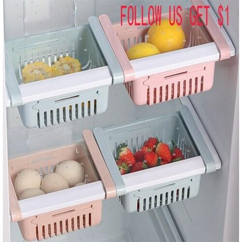 2PCS Retractable refrigerator partition layer sorting finishing storage box Household refrigerator fresh-keeping layered rack