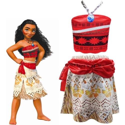 2020 Girls Moana Cosplay Costume for Kids Vaiana Princess Dress Clothes for Halloween Party Costumes Gifts for Girl Carnival