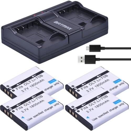 4Pc Li-70B 1800mAh Li 70B Battery + USB Dual Charger for Olympus FE-4020 FE-4040 FE4020 FE4040 D705 FE5040 D-705 D-710 VG-110