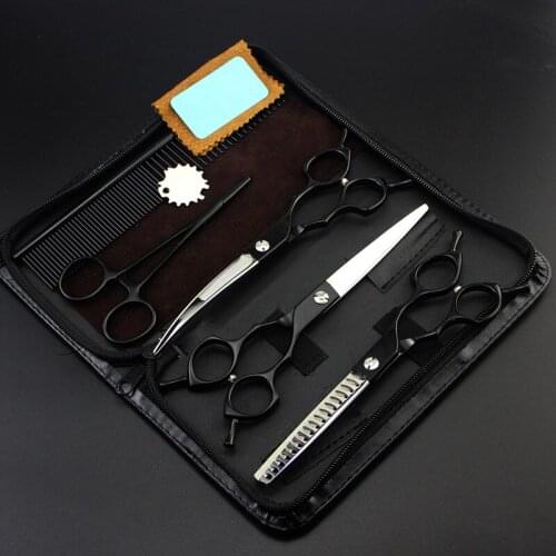 5 kit Professional Japan 440c 6.5 inch black dog grooming hair scissors pet cutting barber thinning shears hairdressing scissors