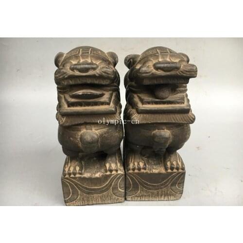 9.5''Pair heavy stone folk home fengshui Door guard auspicious fu foo dogs lion