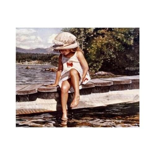 Free Shipping NEW DIY 3D Diamond Painting Girl Children River round Full Diamond Mosaic Embroidery Cross Stitch Home Decor