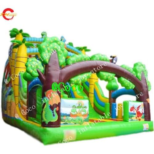Free ship to sea port,Commercial kids adults dinosaur theme inflatable dry slide, custom made bouncer jumper slide playground