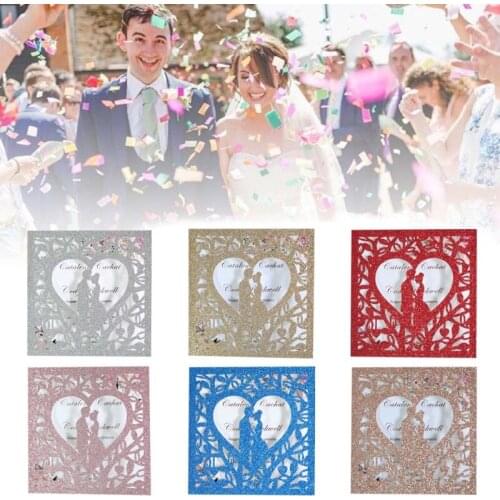 20pcs/set Wedding Invitations Cards Glitter Hollow Greeting Card With Inner page Envelope for Wedding, Engagement, Anniversary