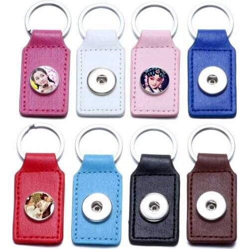 Button keychains for dye sublimation fashion Rectangle leather key chain jewelry for women heat transfer blank consumables