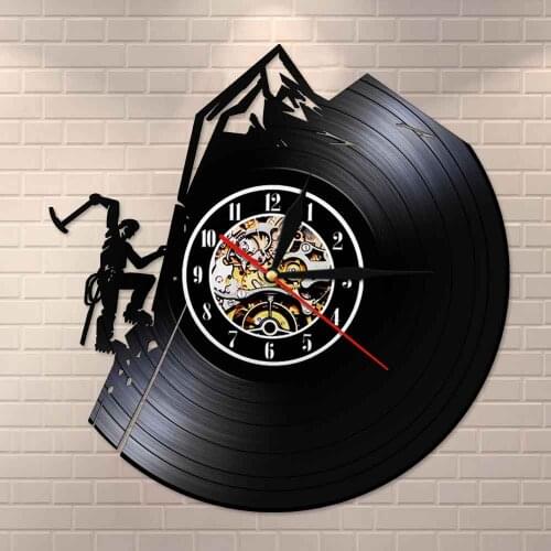 Extreme Sports Mountain Climbing Vinyl Record Clock Hiking Adventure Nature Snow Mountain Decorative Wall Clock Climbers Gift
