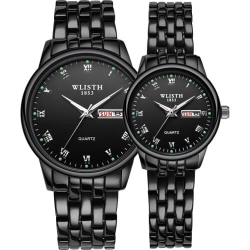 Wlisth Couple Watch Stainless Steel Watch Date Week Luminous Fashion Lovers Watch Gift Quartz Wrist Watches for Men Women 2020