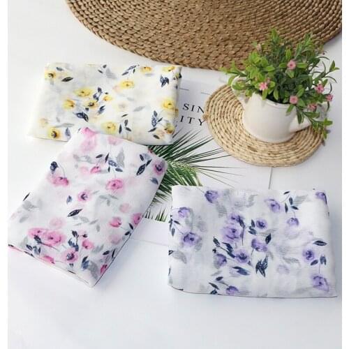 Floral Elegant Crepe Chiffon Fabric By The Meter for Dresses Skirt Sunscreen Shawl Sewing Flowers Summer Thin Breathable Cloth