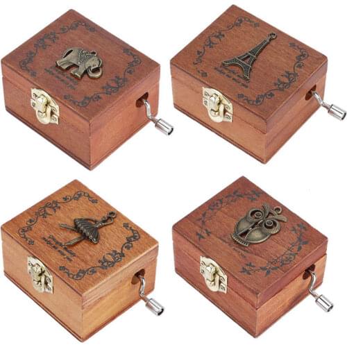 Wooden Music Box Elephant Tower Ballet Owl Engraved Crafts Toys Carving Hand Crafted Music Box For Friend Birthday Gift