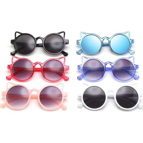 2021 New Kids Cat Ears Round Sunglasses for Boys Girls Outdoor Beach Children Summer UV 400 Fashion Cute Eyewear UV Protection