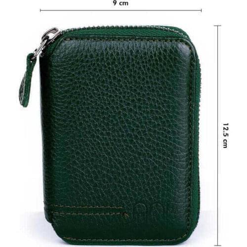 Customisable Zip-Around Leather Card Holder Wallet Green