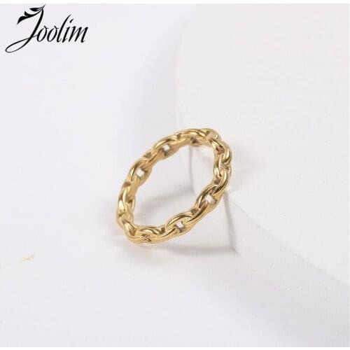 Joolim High End 18K Gold PVD Symple Chain Rings for Women Stainless Steel Jewelry Wholesale