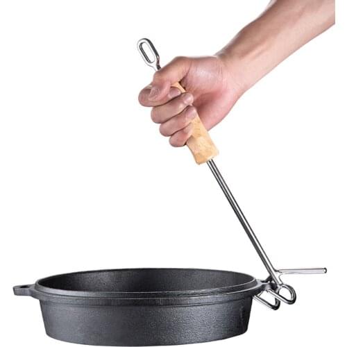 Stew Pot Soup Pot Dutch Oven Lid Lifter Camping Hiking Cooker Beech Wood Grip Stainless Steel 2 Hook Anti-rust Lifter 2021