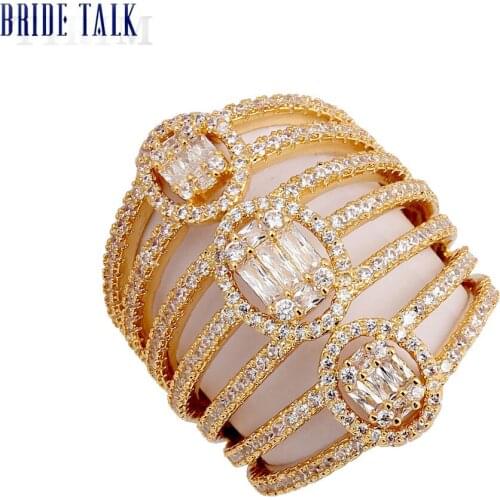 Bride Talk Fashion Punk Cool Hip Pop Multi-layer Crystal Gold Color Shiny Cubic Zirconia Women Big Rings for Party Banquet Gift