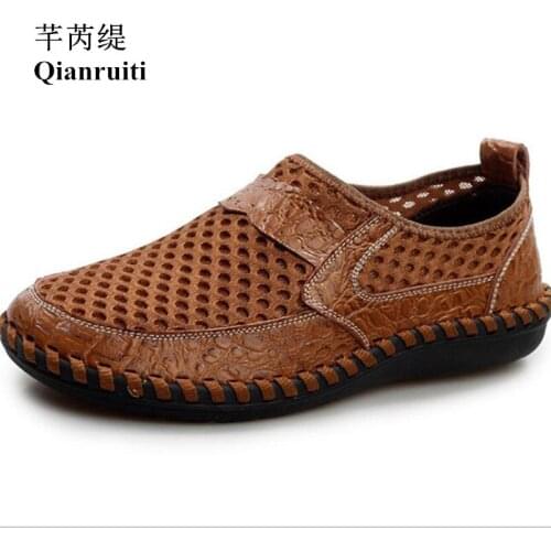 Qianruiti Summer Men Anti-odor Breathable Shoes Slip-on Loafers Soft Flexible Hard-wearing Shoes Air Hole Men Casual Shoes