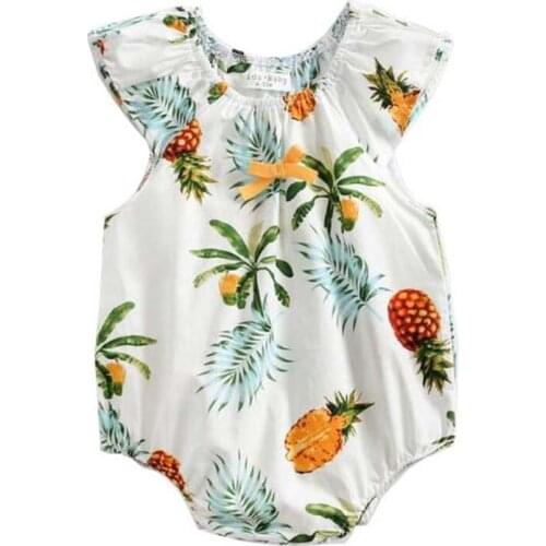 Baby Girls Pineapple Printed Short sleeved Summer Clothes Novelty Floral Sleeveless Jumpsuit Outfits Sunsuit Overalls Cotton