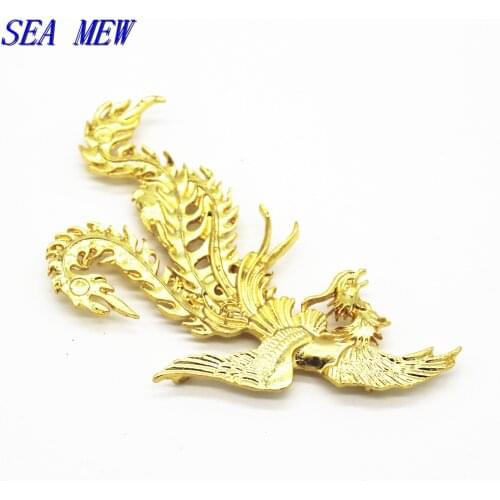 SEA MEW 10 PCS 80*38mm Metal Alloy Gold/Silver color Phoenix Connectors Charm Headwear Accessories For Jewelry Making