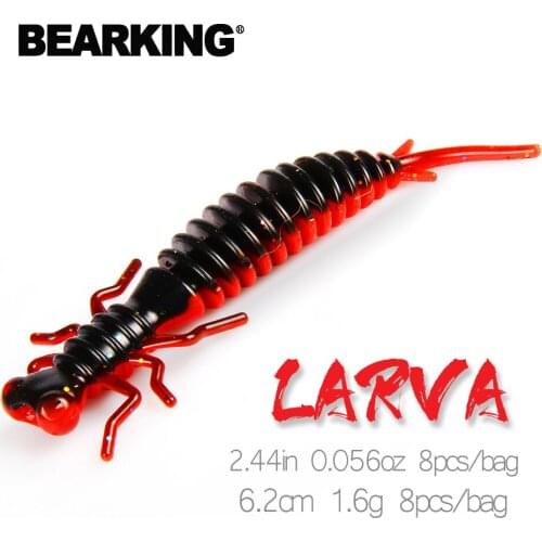 BEARKING Larva Soft Lures 6.2cm 1.6g 8pcs/bag Fishing Artificial Silicone Bass Pike Minnow Swimbait Jigging Plastic Baits Worm