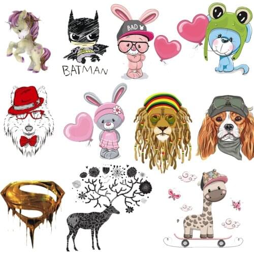 Cartoon Animal Patches Washable DIY Accessory print heat transfer stickers Decoration Clothes Iron-on Transfers Patches Kids E