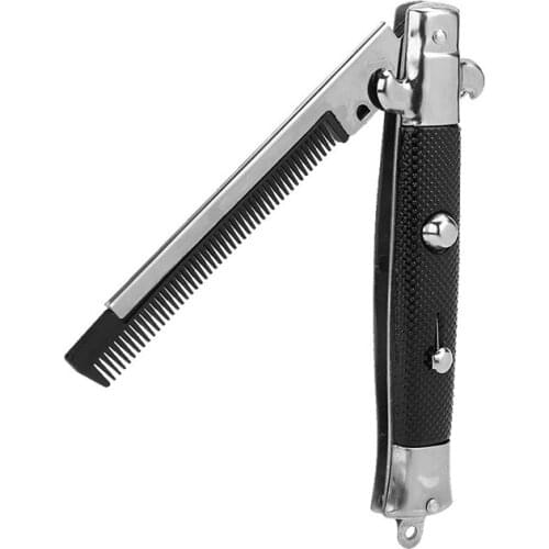 Stainless Steel Hair Folding Beard Comb Hairstyling Tools Switch Combo Pocket Long Round Handle Hair Comb