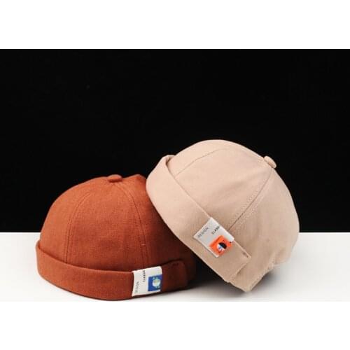 New Simple Labeling Brimless Hats Hip Hop Beanie Skullcap Street Knitted Hat Women Men Casual Solid Pumpkin Portable Melon Cap