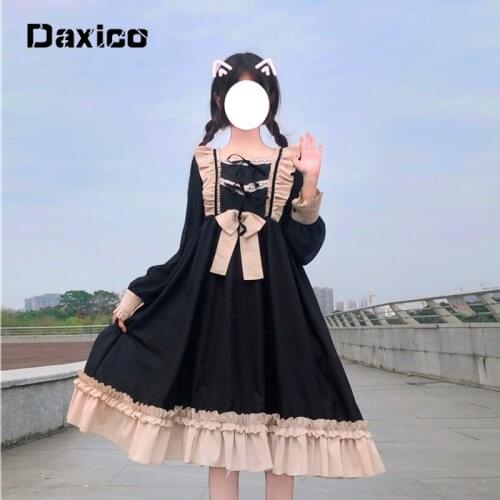 Original Harajuku Japanese Lolita Sweet Bow-knot Girl Kawaii Princess Dresses Loose Gothic Lace Ruffles Chic Clothing