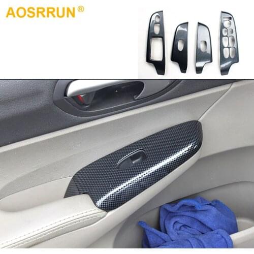 For Honda Civic 2005 2006 2007 2008 2009 2010 2011 Carbon Fiber Door button panel cover Car Accessories Style