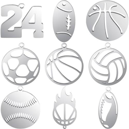 Stainless Steel SPort Styles Football Basketball Volleyball Charms Athletics Number 24 Pendant For Necklaces Bracelet Jewelry