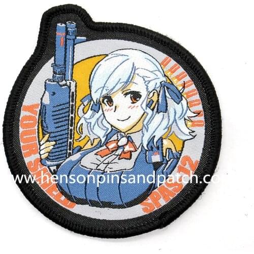 Custom full color woven girl patch with hook and loop backing
