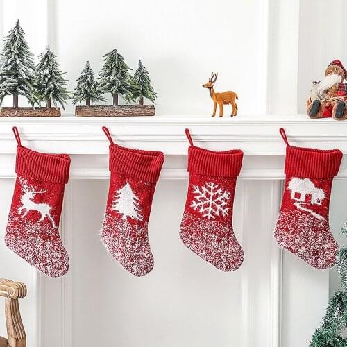 Christmas Stockings Socks Christmas Tree Pendants Home Decorations Holiday Parties Candy Gift Bags Fluffy Knitted Wall Hangings
