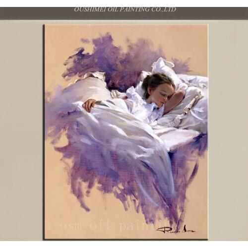 Handmade Wall Art Portrait Figure Draw Canvas Picture Handpainted Abstract Watercolor Girl Sleep Oil Painting Kid Christmas Gift