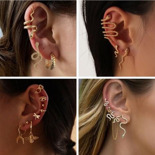 Snake Earing Clips Without Piercing Punk Clip Earrings Ear Cuffs for Women Men Black Fake Piercing Jewelry