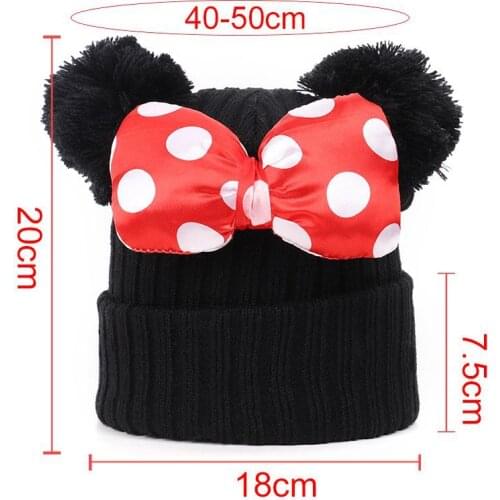 KENSHELLEY Custom Bow Hat Cute Mouse Design Children Winter Beanies Knitted Warm Micky Kid Beanies With Pom Pom