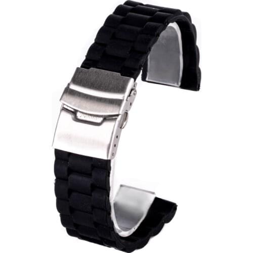 Shellhard 20/22mm Silicone Rubber Sport Wrist Watch Strap Band Stainless Steel Deployment Buckle Black Watchband For Men Women