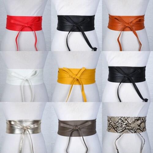 PU Leather Belt Wide Corset Cummerbunds Strap Belts For Women Girls High Waist Slimming Girdle Belt Ties Bow Waistband